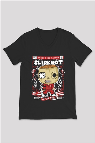 Corey Taylor Slipknot Baskılı Unisex Siyah V Yaka Tişört