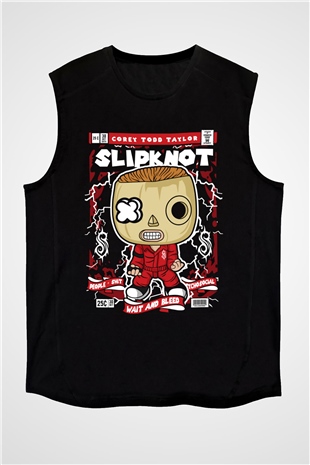 Corey Taylor Slipknot Baskılı Unisex Siyah Kolsuz Tişört