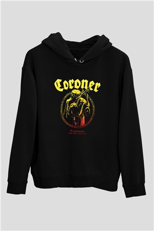 Coroner Baskılı Unisex Siyah Hoodie