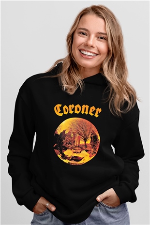 Coroner Baskılı Unisex Siyah Hoodie