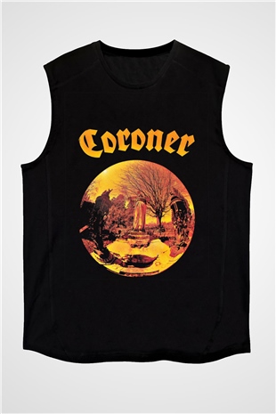 Coroner Baskılı Unisex Siyah Kolsuz Tişört