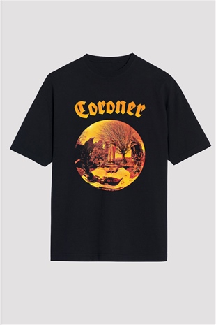 Coroner Baskılı Unisex Siyah Oversize Tişört