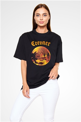 Coroner Baskılı Unisex Siyah Oversize Tişört