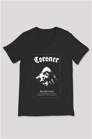 Coroner Siyah Unisex V Yaka Tişört T-Shirt