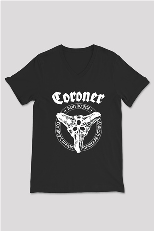 Coroner Siyah Unisex V Yaka Tişört T-Shirt