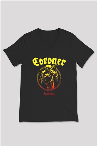 Coroner Siyah Unisex V Yaka Tişört T-Shirt