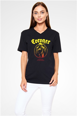 Coroner Siyah Unisex V Yaka Tişört T-Shirt