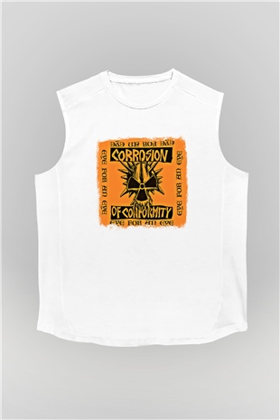 Corrosion of Conformity Baskılı Unisex Beyaz Kolsuz Tişört