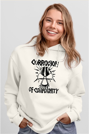 Corrosion of Conformity Beyaz Unisex Kapşonlu Sweatshirt