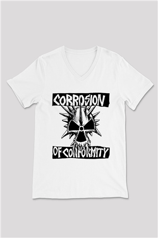 Corrosion of Conformity Beyaz Unisex V Yaka Tişört T-Shirt