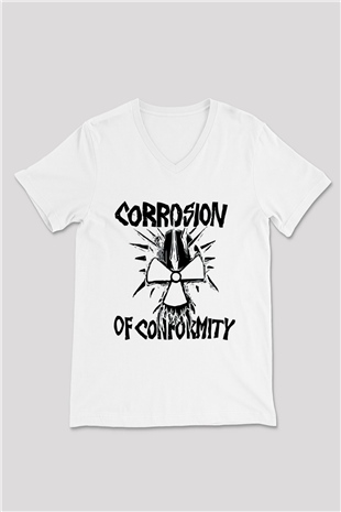 Corrosion of Conformity Beyaz Unisex V Yaka Tişört T-Shirt