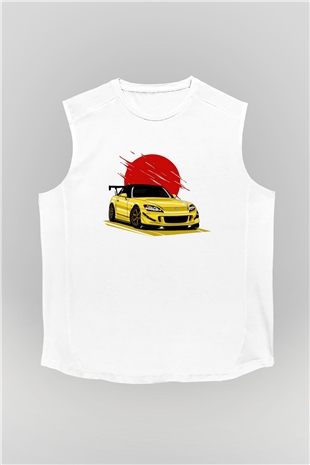 Corvette Baskılı Unisex Beyaz  Kolsuz Tişört