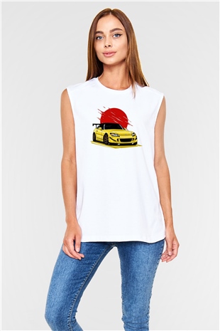 Corvette Baskılı Unisex Beyaz  Kolsuz Tişört