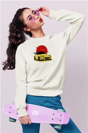 Corvette Baskılı Unisex Beyaz  Sweatshirt