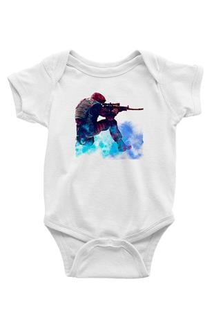 Counter Strike Baskılı Beyaz Unisex Bebek Body - Zıbın