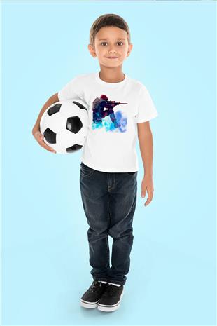 Counter Strike Baskılı Beyaz Unisex Beyaz Çocuk Tişört - Tshirt