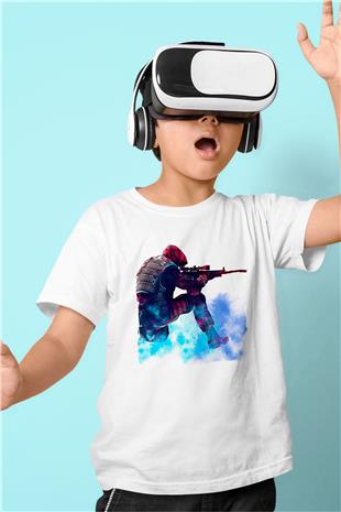 Counter Strike Baskılı Beyaz Unisex Beyaz Çocuk Tişört - Tshirt