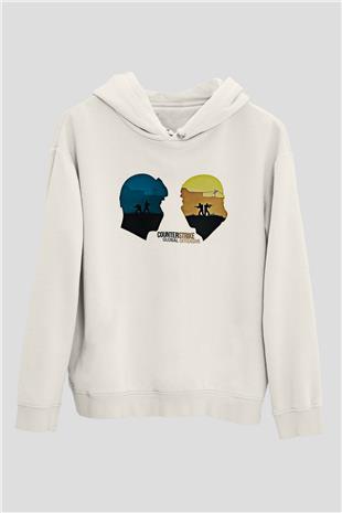 Counter Strike Baskılı Beyaz Unisex Kapüşonlu Sweatshirt