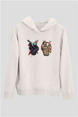 Counter Strike Baskılı Beyaz Unisex Kapüşonlu Sweatshirt
