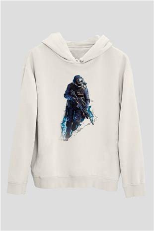 Counter Strike Baskılı Beyaz Unisex Kapüşonlu Sweatshirt