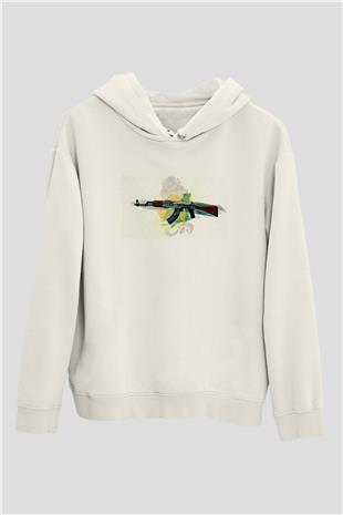 Counter Strike Baskılı Beyaz Unisex Kapüşonlu Sweatshirt
