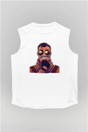 Counter Strike Baskılı Beyaz Unisex Kolsuz Tişört - Tshirt