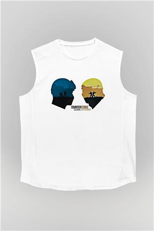 Counter Strike Baskılı Beyaz Unisex Kolsuz Tişört - Tshirt