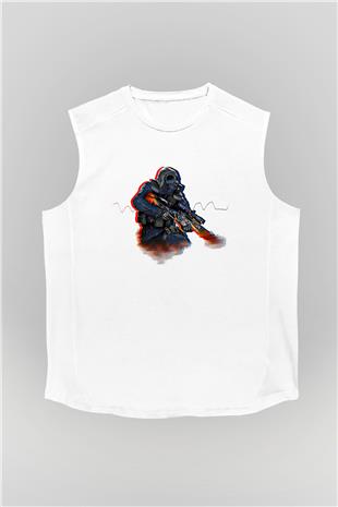 Counter Strike Baskılı Beyaz Unisex Kolsuz Tişört - Tshirt