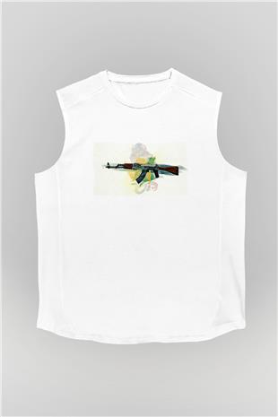 Counter Strike Baskılı Beyaz Unisex Kolsuz Tişört - Tshirt