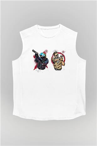 Counter Strike Baskılı Beyaz Unisex Kolsuz Tişört - Tshirt