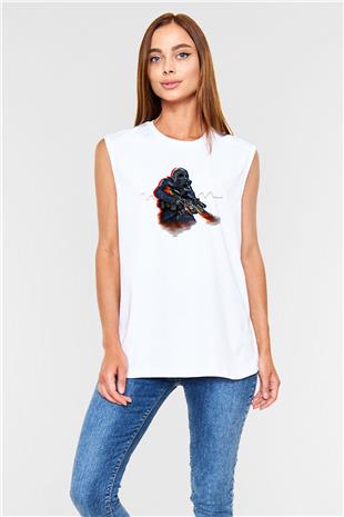 Counter Strike Baskılı Beyaz Unisex Kolsuz Tişört - Tshirt