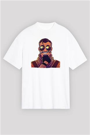 Counter Strike Baskılı Beyaz Unisex Oversize Tişört - Tshirt