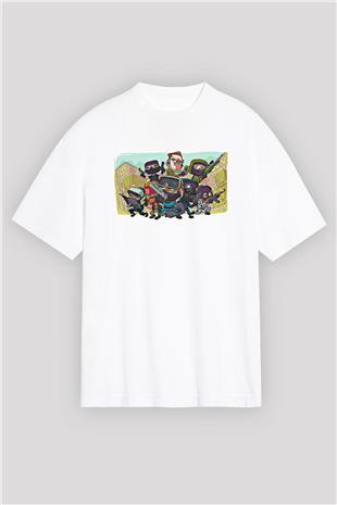Counter Strike Baskılı Beyaz Unisex Oversize Tişört - Tshirt