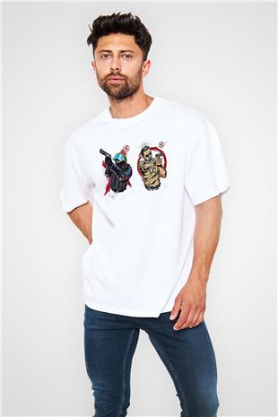 Counter Strike Baskılı Beyaz Unisex Oversize Tişört - Tshirt