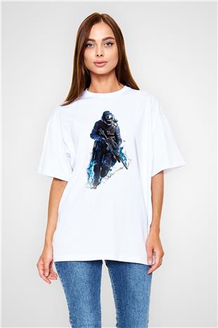 Counter Strike Baskılı Beyaz Unisex Oversize Tişört - Tshirt