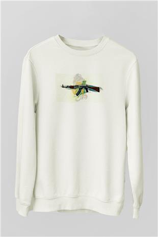 Counter Strike Baskılı Beyaz Unisex Sweatshirt