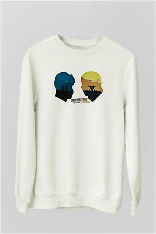 Counter Strike Baskılı Beyaz Unisex Sweatshirt