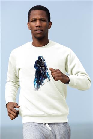 Counter Strike Baskılı Beyaz Unisex Sweatshirt