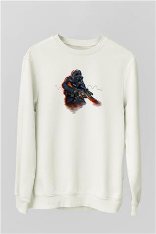 Counter Strike Baskılı Beyaz Unisex Sweatshirt