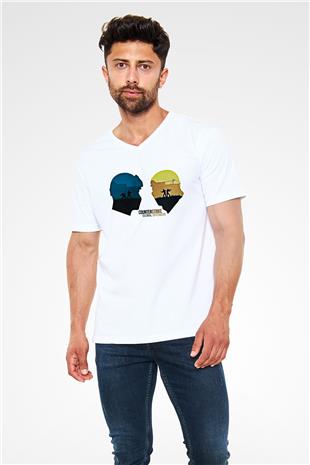 Counter Strike Baskılı Beyaz Unisex V Yaka Tişört - Tshirt