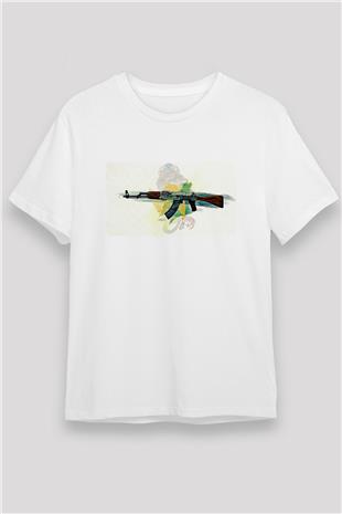 Counter Strike Baskılı Unisex Beyaz Tişört - Tshirt