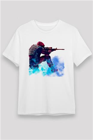 Counter Strike Baskılı Unisex Beyaz Tişört - Tshirt