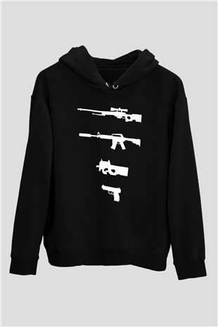 Counter Strike Baskılı Unisex Siyah Kapüşonlu Sweatshirt