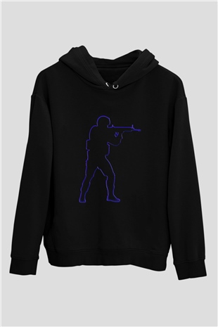 Counter Strike Baskılı Unisex Siyah Kapüşonlu Sweatshirt