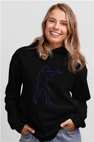 Counter Strike Baskılı Unisex Siyah Kapüşonlu Sweatshirt