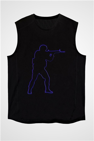 Counter Strike Baskılı Unisex Siyah Kolsuz Tişört - Tshirt