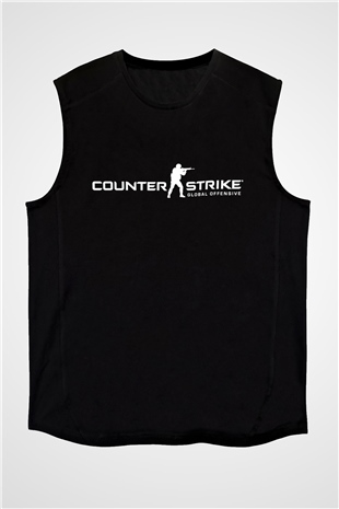 Counter Strike Baskılı Unisex Siyah Kolsuz Tişört - Tshirt