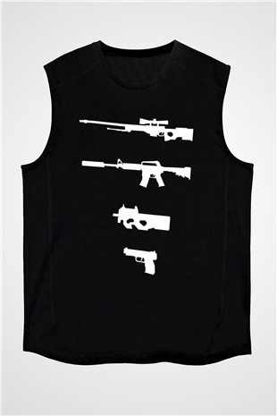 Counter Strike Baskılı Unisex Siyah Kolsuz Tişört - Tshirt