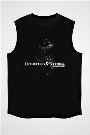 Counter Strike Baskılı Unisex Siyah Kolsuz Tişört - Tshirt