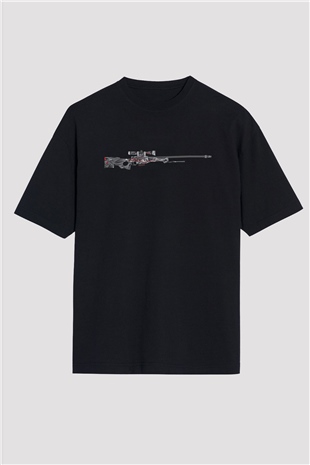 Counter Strike Baskılı Unisex Siyah Oversize Tişört - Tshirt